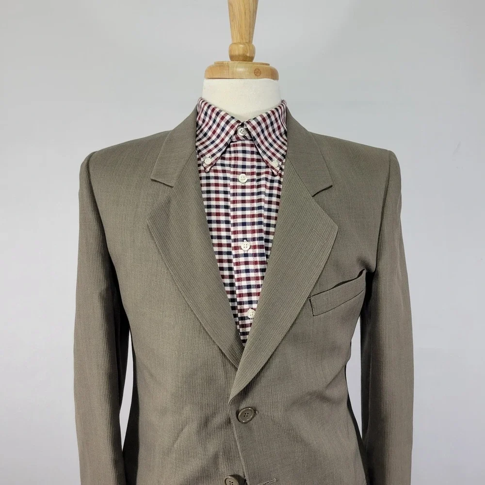 Perry Ellis Men's Sport‎ Coat Blazer Three Button Olive Beige Size about 38R